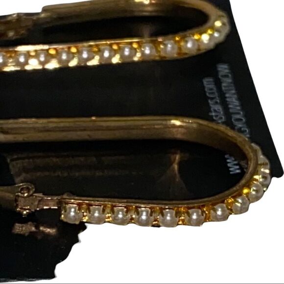 Area Stars Gold Tone Pearl Studded Oval Earrings - Picture 2 of 3